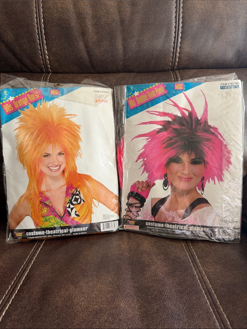 2pc LOT •NEON• 80’s Sunburst Orange + Bubble Gum Punk Adult Wigs // NWT